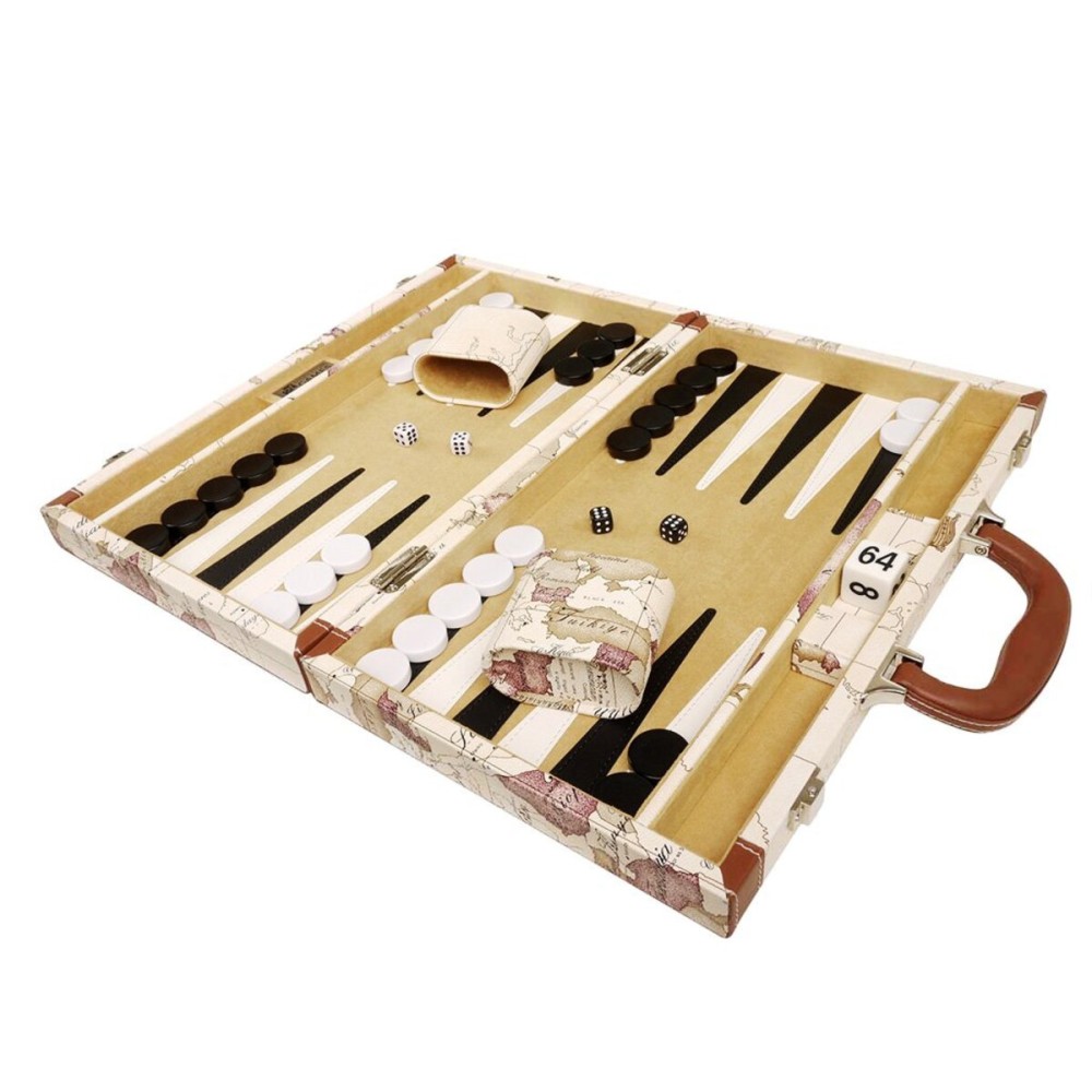 New! - 15-inch Luxurious Map Backgammon Set - White Board New! - 15-inch Luxurious Map Backgammon Set - White Board