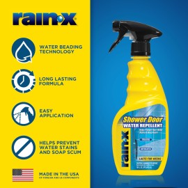 Rain-X 630023 Glass Shower Cleaner Water Repellent - Bathroom cleaner and window cleaner, bathroom cleaning supplies - Protects Glass Shower And Doors From Soap Residue And Hard Water, 16 Fl. Oz. Rain-X 630023 Glass Shower Cleaner Water Repellent - Bathroom cleaner and window cleaner, bathroom cleaning supplies - Protects Glass Shower And Doors From Soap Residue And Hard Water, 16 Fl. Oz.
