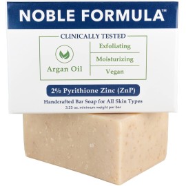 Noble Formula Zinc Bar Soap, Olive Oil and Argan Oil 2% Pyrithione Zinc (ZnP) for All Skin Types Including Those With Acne, Psoriasis and Eczema, 3.25 oz