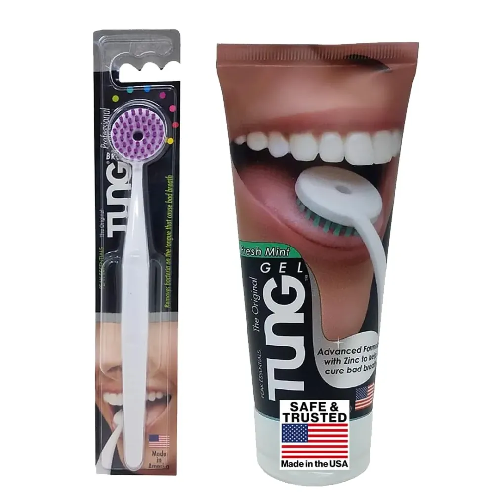 Tung Tongue Brush & Gel Kit | Tongue Cleaner for Adults | Tongue Scraper to Fight Bad Breath and Halitosis | Mouth Odor Eliminator | Fresh Mint | Made in America (Set of 1) Tung Tongue Brush & Gel Kit | Tongue Cleaner for Adults | Tongue Scraper to Fight Bad Breath and Halitosis | Mouth Odor Eliminator | Fresh Mint | Made in America (Set of 1)
