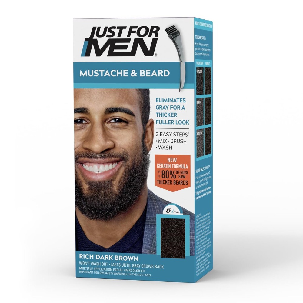 Just For Men Mustache & Beard, Beard Dye for Men with Brush, With Keratin Biotin Aloe and Coconut Oil for Healthy Facial Hair - Rich Dark Brown, M-47, Pack of 1 (Packaging May Vary) Just For Men Mustache & Beard, Beard Dye for Men with Brush, With Keratin Biotin Aloe and Coconut Oil for Healthy Facial Hair - Rich Dark Brown, M-47, Pack of 1 (Packaging May Vary)