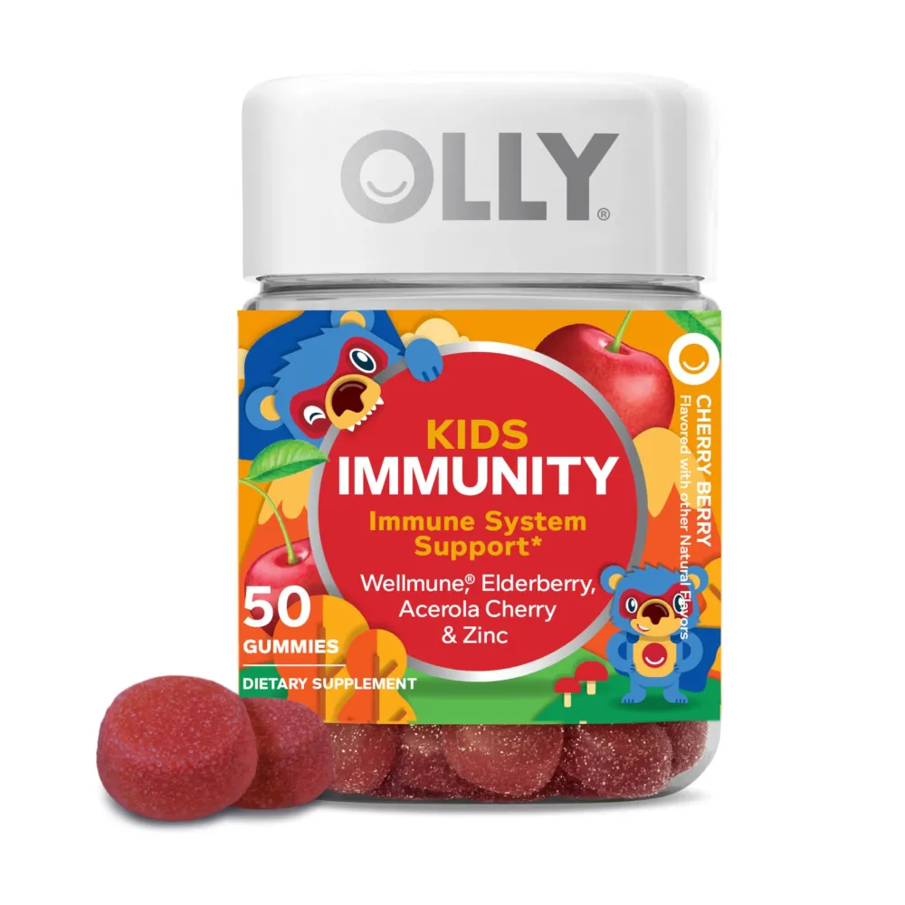 OLLY Kids Immunity Gummy, Immune Support, Wellmune, Elderberry, Vitamin C, Zinc, Chewable Supplement, Cherry - 50 Count OLLY Kids Immunity Gummy, Immune Support, Wellmune, Elderberry, Vitamin C, Zinc, Chewable Supplement, Cherry - 50 Count