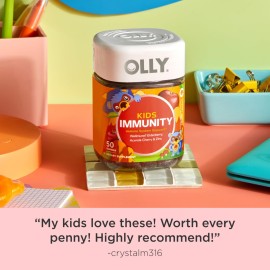 OLLY Kids Immunity Gummy, Immune Support, Wellmune, Elderberry, Vitamin C, Zinc, Chewable Supplement, Cherry - 50 Count OLLY Kids Immunity Gummy, Immune Support, Wellmune, Elderberry, Vitamin C, Zinc, Chewable Supplement, Cherry - 50 Count