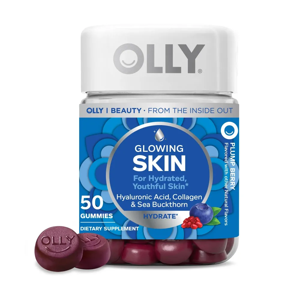 OLLY Glowing Skin Collagen Gummy, Hydrated, Youthful Skin, Hyaluronic Acid, Sea Buckthorn, Chewable Supplement, Berry, 25 Day Supply - 50 Count OLLY Glowing Skin Collagen Gummy, Hydrated, Youthful Skin, Hyaluronic Acid, Sea Buckthorn, Chewable Supplement, Berry, 25 Day Supply - 50 Count