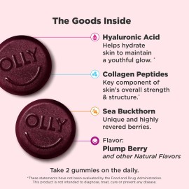 OLLY Glowing Skin Collagen Gummy, Hydrated, Youthful Skin, Hyaluronic Acid, Sea Buckthorn, Chewable Supplement, Berry, 25 Day Supply - 50 Count OLLY Glowing Skin Collagen Gummy, Hydrated, Youthful Skin, Hyaluronic Acid, Sea Buckthorn, Chewable Supplement, Berry, 25 Day Supply - 50 Count