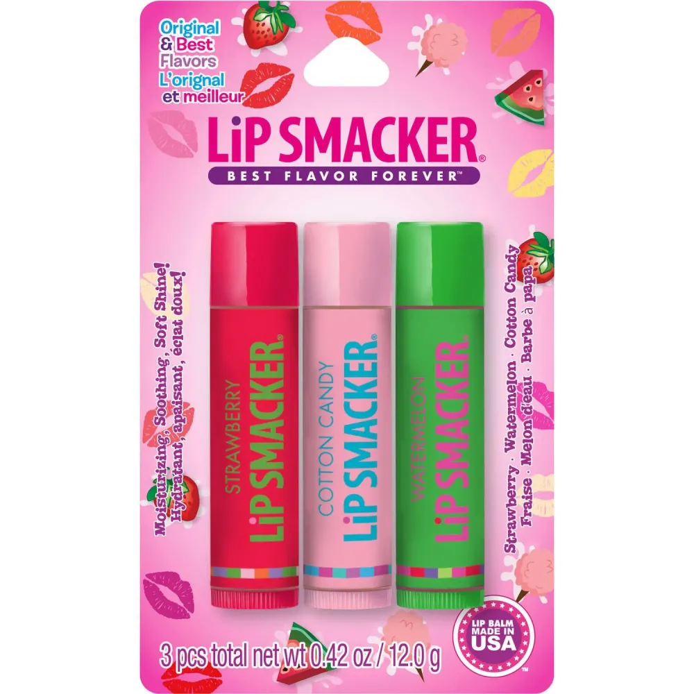 Lip Smackers Flavored Lip Balm Original & Best - Moisturizing, Soothing Trio Strawberry, Watermelon, & Cotton Candy Lip Smackers Flavored Lip Balm Original & Best - Moisturizing, Soothing Trio Strawberry, Watermelon, & Cotton Candy