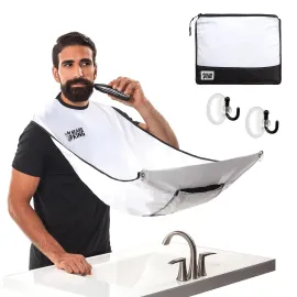Beard King Beard Bib Apron - Shaving Set for Dad - As Seen on Shark Tank - Men\'s Hair Catcher for Shaving - Grooming Accessories - Packing Pouch, White