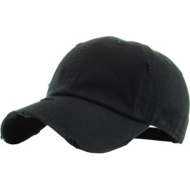 KBETHOS KBE-VINTAGE BLK Vintage Washed Cotton Baseball Cap, Black