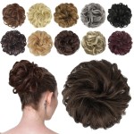 FESHFEN Messy Bun Hair Piece - Elastic Wavy Curly Hair Bun Scrunchies Extensions Synthetic Chignon Hairpieces for Women Girls, Dark Brown & Light Auburn Mixed 1 PCS