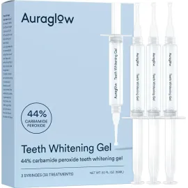Auraglow 44% Teeth Whitening Gel Syringe Refill Pack, 44% Carbamide Peroxide, (3X) 5ml Syringes, 30 Whitening Treatments Auraglow 44% Teeth Whitening Gel Syringe Refill Pack, 44% Carbamide Peroxide, (3X) 5ml Syringes, 30 Whitening Treatments