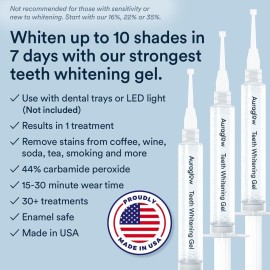 Auraglow 44% Teeth Whitening Gel Syringe Refill Pack, 44% Carbamide Peroxide, (3X) 5ml Syringes, 30 Whitening Treatments Auraglow 44% Teeth Whitening Gel Syringe Refill Pack, 44% Carbamide Peroxide, (3X) 5ml Syringes, 30 Whitening Treatments