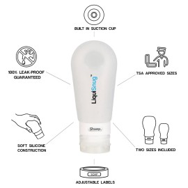 LiquiSnugs Premium - 100% Guaranteed Leak Proof Silicone Travel Bottles For Toiletries - TSA Approved Container. Premium Range Travel Shampoo Bottles with Suction Cups and Adjustable Labels LiquiSnugs Premium - 100% Guaranteed Leak Proof Silicone Travel Bottles For Toiletries - TSA Approved Container. Premium Range Travel Shampoo Bottles with Suction Cups and Adjustable Labels