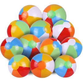 SYZ 12 Beach Balls Bulk - Inflatable Swimming Pool Toys for Kids Birthday Party Supplies Favors Luau Decorations - Blow Up Classic Rainbow Color Beachball Summer Water Games Fun Gifts (12 Pack)