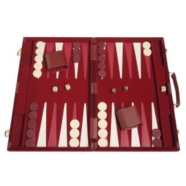 Deluxe Attache Backgammon Set - 15 Medium Size Classic Maroon Board Game - Luxurious Velour Case