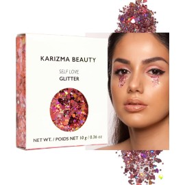 KARIZMA Self Love Heart Glitter. 10g Chunky Face, Hair, Eye, Body for Women. Rave, Festival Accessories, Cosmetic Makeup. Loose Set