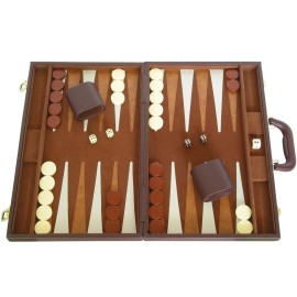 15 Deluxe Backgammon Set - Travel Case - Brown Board - Classic Board Games