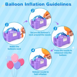NuLink Balloon Pump Electric Portable Dual Nozzle Air Pump for Balloons Blower Pump Inflator for Decoration, Birthday Party [110V~120V, 600W, Purple]