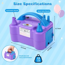 NuLink Balloon Pump Electric Portable Dual Nozzle Air Pump for Balloons Blower Pump Inflator for Decoration, Birthday Party [110V~120V, 600W, Purple]