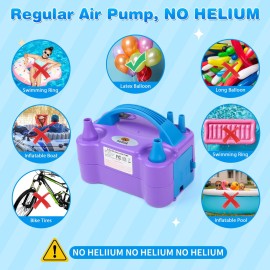 NuLink Balloon Pump Electric Portable Dual Nozzle Air Pump for Balloons Blower Pump Inflator for Decoration, Birthday Party [110V~120V, 600W, Purple]