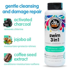 SoCozy Kids Swim 3-in-1 Shampoo, Conditioner & Body Wash - 3-in-1 Combo Pool Shampoo & Conditioner for Swimmers - Salt & Chlorine Removing Activated Charcoal