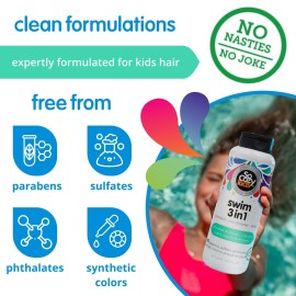 SoCozy Kids Swim 3-in-1 Shampoo, Conditioner & Body Wash - 3-in-1 Combo Pool Shampoo & Conditioner for Swimmers - Salt & Chlorine Removing Activated Charcoal