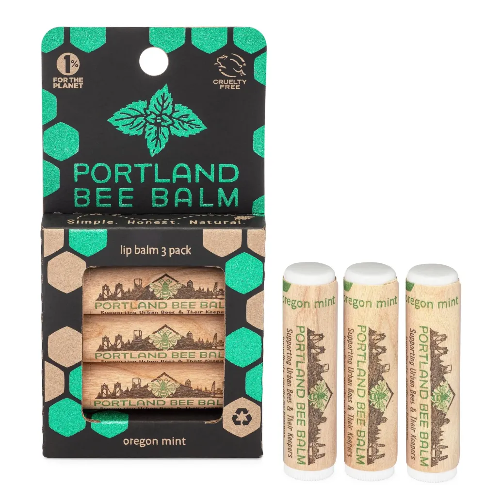 Portland Bee Balm All Natural Handmade Beeswax Based Lip Balm, Oregon Mint 3 Count Portland Bee Balm All Natural Handmade Beeswax Based Lip Balm, Oregon Mint 3 Count