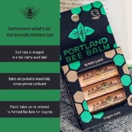 Portland Bee Balm All Natural Handmade Beeswax Based Lip Balm, Oregon Mint 3 Count Portland Bee Balm All Natural Handmade Beeswax Based Lip Balm, Oregon Mint 3 Count