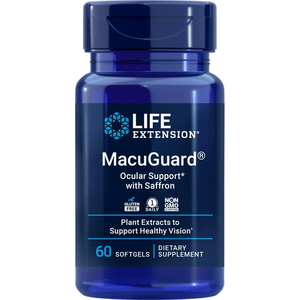 Life Extension MacuGuard Ocular Support with Saffron - Eye Health Supplement for Healthy Vision - with lutein, meso-zeaxanthin, zeaxanthin, saffron - Gluten-free, Non-GMO - 60 softgels Life Extension MacuGuard Ocular Support with Saffron - Eye Health Supplement for Healthy Vision - with lutein, meso-zeaxanthin, zeaxanthin, saffron - Gluten-free, Non-GMO - 60 softgels