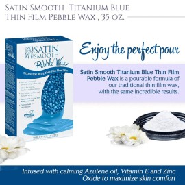 Satin Smooth Titanium Blue Hard Wax with Azulene Oil & Vitamin E, Thin Film Pebble Wax for Coarse Hair, Brazilian Bikini Waxing, Ideal for Sensitive Skin, Hair Removal Wax, 35oz