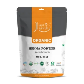 Just Jaivik Henna Powder (Lawsonia Inermis) for Hair - 100% Natural, USDA Certified Organic by OneCert Asia, No Chemicals or Additives, 227 Gms / 0.5 LB/ 8 Oz