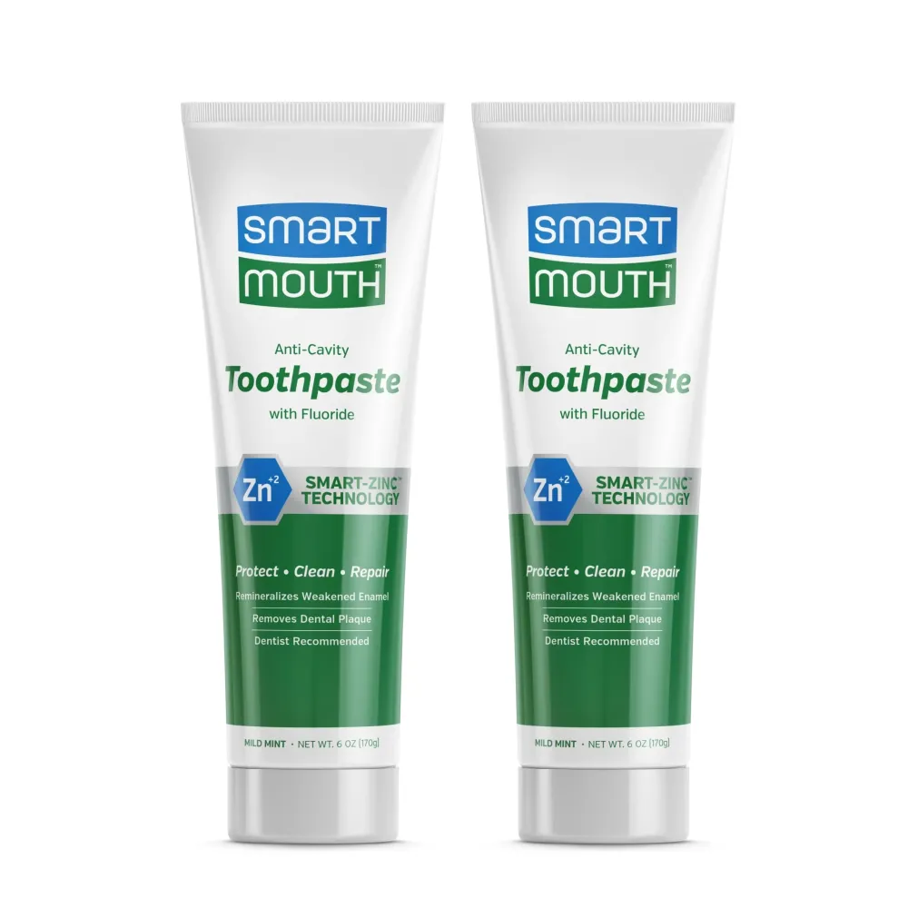SmartMouth Premium Zinc Ion Toothpaste - Whitening - with Fluoride - Refreshing, Anti-Cavity Toothpaste for Adults - Strengthens Enamel - Mild Mint Flavor, 6 oz (2 Pack) SmartMouth Premium Zinc Ion Toothpaste - Whitening - with Fluoride - Refreshing, Anti-Cavity Toothpaste for Adults - Strengthens Enamel - Mild Mint Flavor, 6 oz (2 Pack)