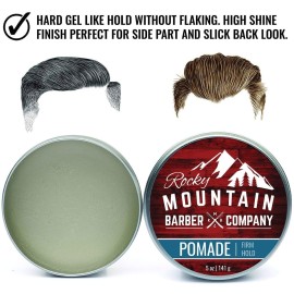 Rocky Mountain Barber Company Pomade for Men - 5 oz Tub Classic Styling Product with Strong Firm Hold for Side Part, Pompadour & Slick Back Looks - High Shine & Easy to Wash Out - Water Based