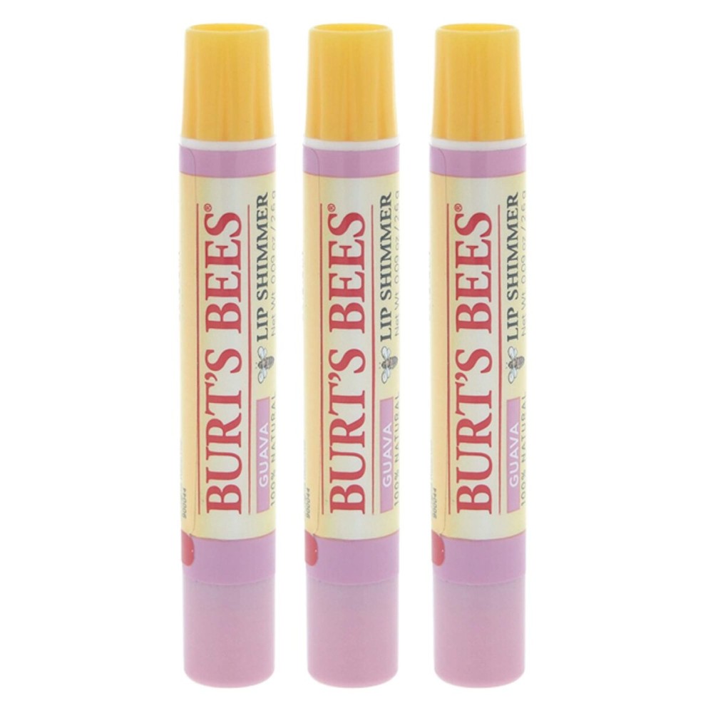 Burt\'s Bees Lip Shimmer, 100% Natural Moisturizing, with Peppermint Oil, Guava, 0.09 Oz - 3 Pack