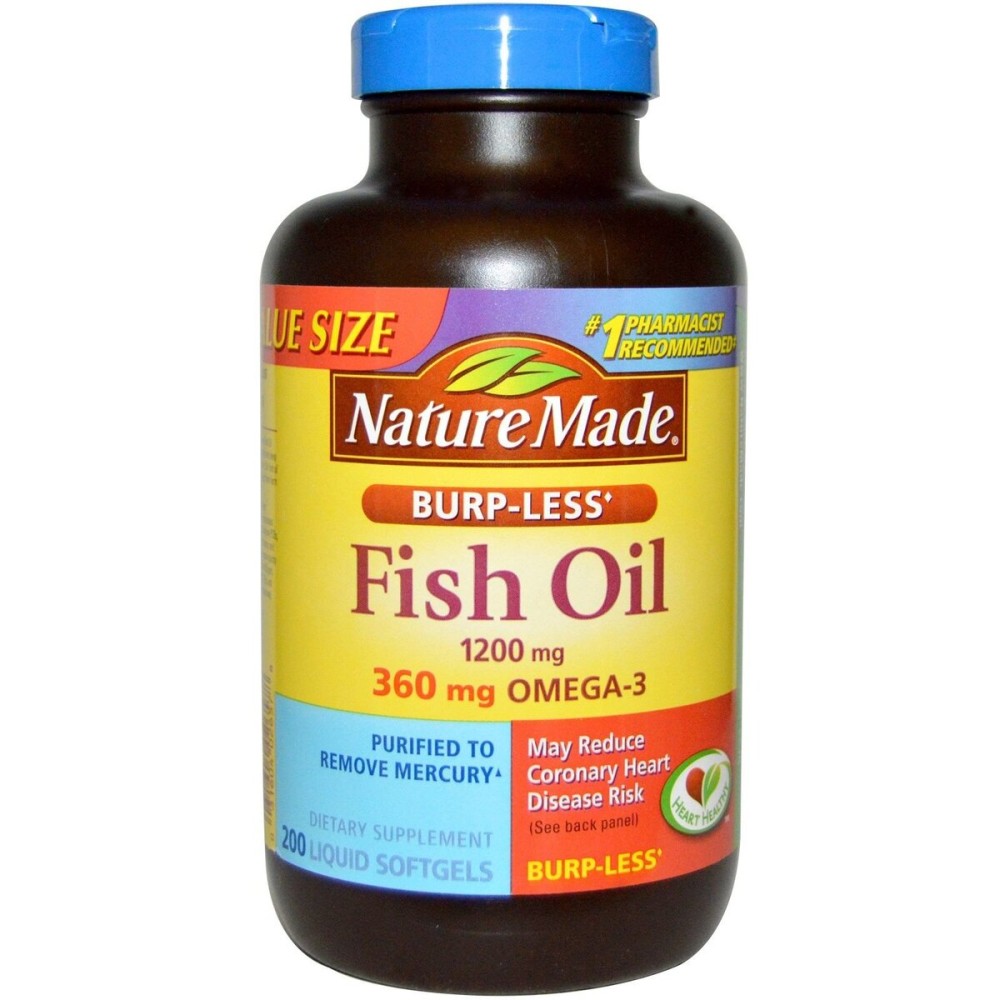Nature Made Burp-Less Fish Oil 1200mg, 360mg Omega-3, Liquid Softgels 200 ea (Pack of 2) Nature Made Burp-Less Fish Oil 1200mg, 360mg Omega-3, Liquid Softgels 200 ea (Pack of 2)