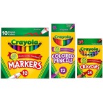 Crayola Classic Bundle: 3 Items - Crayons (24 Count), Broad Line Markers (10 Count), Colored Pencils (12 Count)