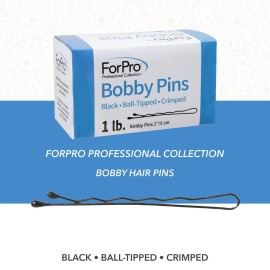 ForPro Professional Collection Bobby Pins (400-Count Approx), Black, 2 L, Ball-Tipped, Crimped, Non-Slip, Non-Damaging, 1 Lb.
