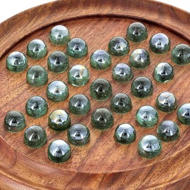 Marble Solitaire Board Game 9\' Classic Wooden Holiday Indoor Brain Game Set with 33 Glass Balls Pegs