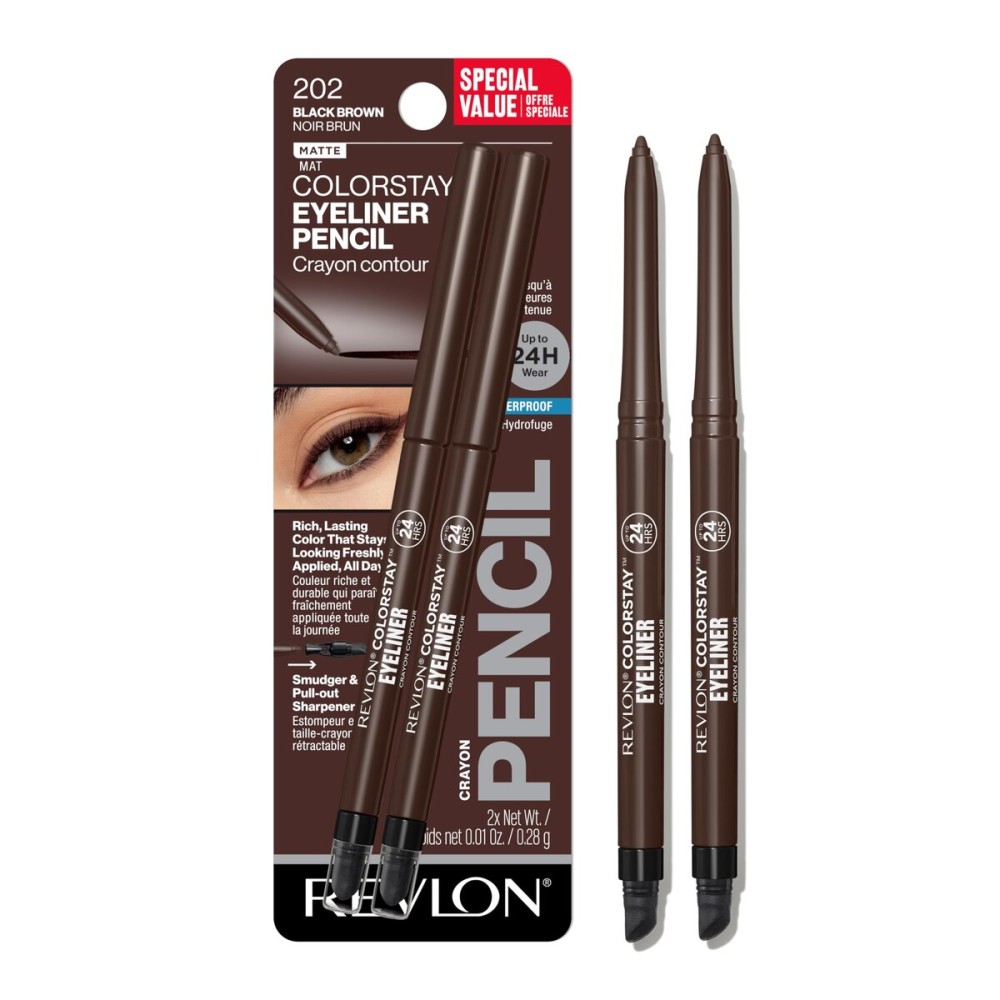 Revlon ColorStay Pencil Waterproof Eyeliner, Smudge-Proof, Eye Makeup with Built-In Sharpener, Packaging May Vary, 202 Black Brown, 2 pack Revlon ColorStay Pencil Waterproof Eyeliner, Smudge-Proof, Eye Makeup with Built-In Sharpener, Packaging May Vary, 202 Black Brown, 2 pack