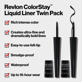 Revlon Liquid Eyeliner, ColorStay Eye Makeup, Smudgeproof, Longwearing with Ultra-Fine Tip, 251 Blackest Black (Pack of 2)