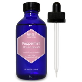 Peppermint Oil, Food Grade, Edible, for Digestion, IBS, Hair - 100% Pure, Peppermint Essential Oil, Mint Oil, Safe for Ingestion, by Zongle Therapeutics, 4 OZ