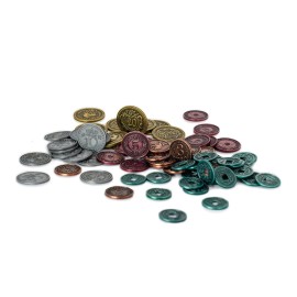 Stonemaier Games: Metal Coins (Scythe and Expeditions) | Metal Coins to Enhance Your Gameplay | 80 Coins with Unique Colors and Sides for Each Denomination - Values Include 1, 3, 5,10, and 20
