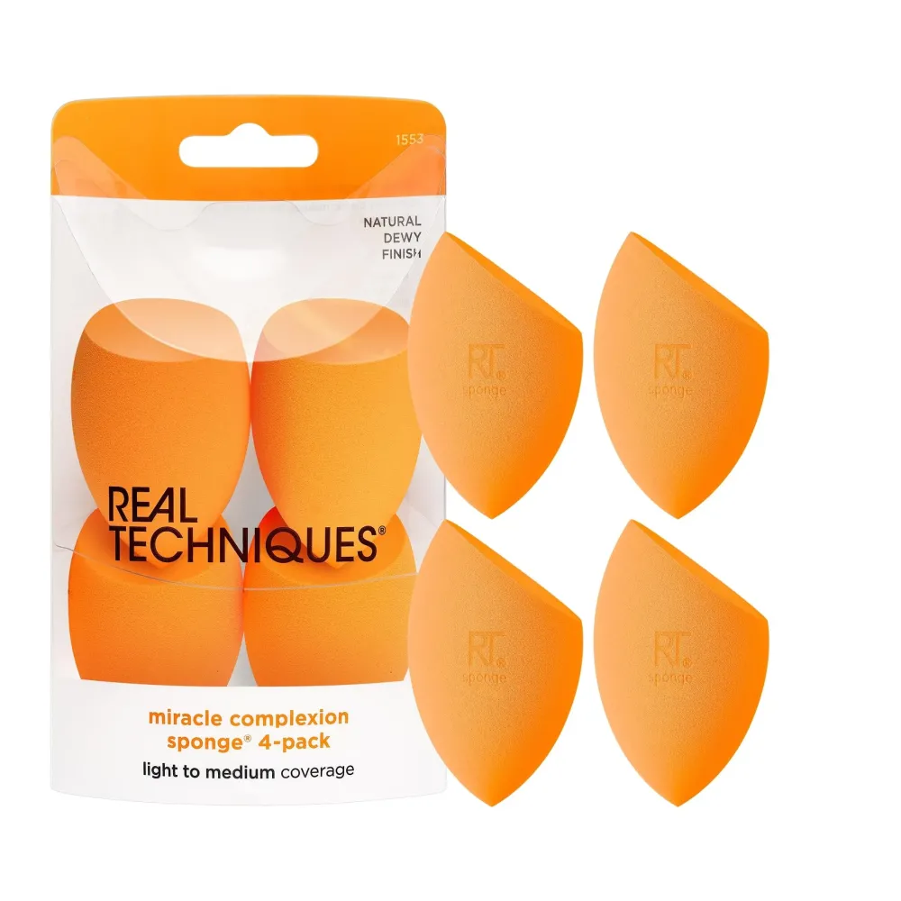 Real Techniques Miracle Complexion Sponge, Makeup Blender for Liquid and Cream Foundation, Full Coverage, Streak-Free Professional Makeup Tool, Cruelty Free, Vegan, Latex Free, 4 Count Real Techniques Miracle Complexion Sponge, Makeup Blender for Liquid and Cream Foundation, Full Coverage, Streak-Free Professional Makeup Tool, Cruelty Free, Vegan, Latex Free, 4 Count