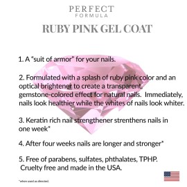 Perfect Formula Ruby Pink Gel Coat - Nail Strengthener, Keratin Nail Treatment, Gemstone Pink Gel Nail Polish - Nail Strengthener for Damaged Nails - Made In The USA .60 fl oz. Perfect Formula Ruby Pink Gel Coat - Nail Strengthener, Keratin Nail Treatment, Gemstone Pink Gel Nail Polish - Nail Strengthener for Damaged Nails - Made In The USA .60 fl oz.