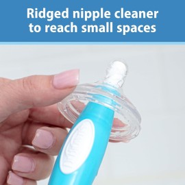 Dr. Brown\'s Soft Touch No Scratch Baby Bottle Cleaning Brush Nipple Cleaner with Stand and Storage Clip, BPA Free, Blue 1-Pack