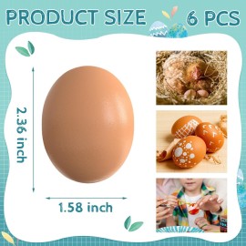 YunKo 6Pcs Wooden Eggs Easter Brown Fake Wood Nest Eggs for Craft Decorate Get hens to Lay Eggs Chicken Coop Accessories
