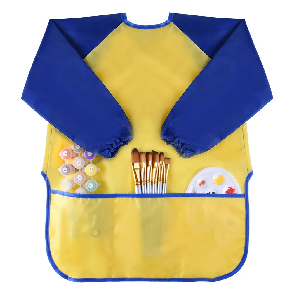 KUUQA Childrens Kids Toddler Waterproof Play Apron Art Smock with 3 Roomy Pockets - Painting, Baking, Feeding Smock - Age 2-4 years (Paints and Brushes not included)
