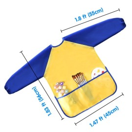 KUUQA Childrens Kids Toddler Waterproof Play Apron Art Smock with 3 Roomy Pockets - Painting, Baking, Feeding Smock - Age 2-4 years (Paints and Brushes not included)