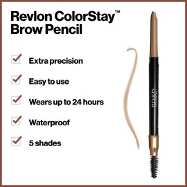 Revlon ColorStay Eyebrow Pencil with Spoolie Brush, Waterproof, Longwearing, Angled Tip Applicator for Perfect Brows, 205 Blonde, 0.021 oz Revlon ColorStay Eyebrow Pencil with Spoolie Brush, Waterproof, Longwearing, Angled Tip Applicator for Perfect Brows, 205 Blonde, 0.021 oz