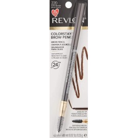 Revlon Eyebrow Pencil, Colorstay Eye Makeup with Eyebrow Spoolie, Waterproof, Longwearing Angled Precision Tip, 220 Dark Brown, 0.01 Oz