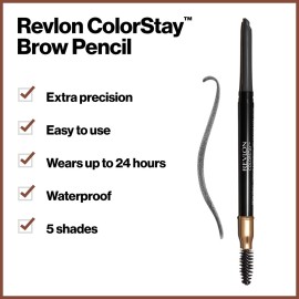 Revlon ColorStay Eyebrow Pencil with Spoolie Brush, Waterproof, Longwearing, Angled Tip Applicator for Perfect Brows, 225 Soft Black, 0.021 oz Revlon ColorStay Eyebrow Pencil with Spoolie Brush, Waterproof, Longwearing, Angled Tip Applicator for Perfect Brows, 225 Soft Black, 0.021 oz